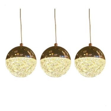 Imagem de Kit 3 Pendente Rose Gold Yara Led Quarto Sala Cabeceira Mesa - NOBRE L