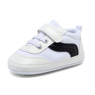 Imagem de SABATUTU Tênis de lona para bebês meninos e meninas, antiderrapante, sola macia, recém-nascido, leve, para bebês de 0 a 18 meses, 0121/Branco, 12-18 Meses