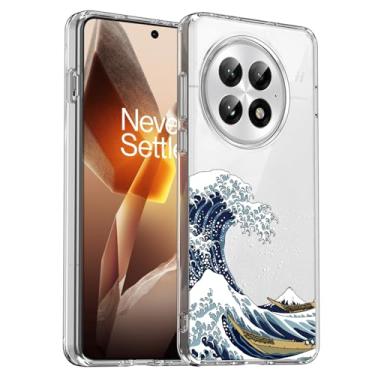 Imagem de Unov Capa compatível com OnePlus 13 5G transparente com arte Great Wave Design TPU macio absorção de choque fina padrão em relevo capa protetora traseira