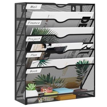 Imagem de EasyPAG Suporte de arquivo de parede de 5 camadas, organizador de pastas suspensas de malha com etiqueta de classificação, organizador de arquivos de mesa versátil para escritório, casa, classificador