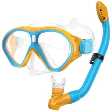 Imagem de Gintenco Equipamento De Mergulho Com Snorkel Para Crianças, Conjunto De Snorkel Infantil Com Superfície Seca Para Crianças De 6 A 14 Anos, Óculos De Natação De Vidro Temperado Antiembaçante, Máscara