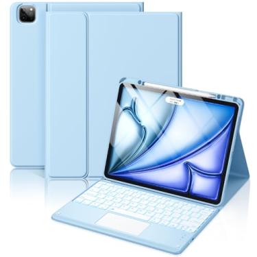 Imagem de Hamile Capa Com Teclado Para Ipad Air De 13 Polegadas (M3/M2) - Teclado Magnético Sem Fio Com Trackpad Multitoque, 7 Cores, Retroiluminação, Capa Tipo Fólio À Prova De Manchas Para Ipad Pro 12.9 6ª