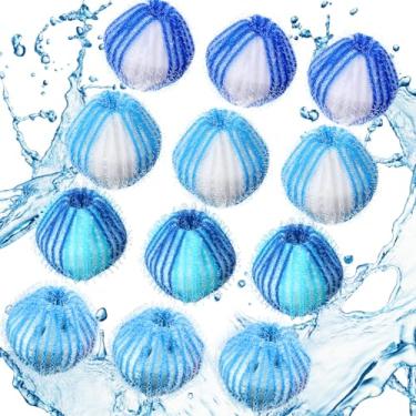 Imagem de Blulu 12 peças de removedor de pelos de animais de estimação para secadora de roupas, máquina de lavar, reutilizável, apanhador de pelos de cães, gatos, removedor de fiapos (conjunto azul)