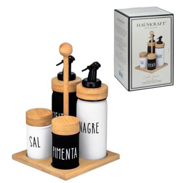 Imagem de Galheteiro De Vidro Com Suporte Em Bambu Doha Azeiteiro Vinagreiro Sal