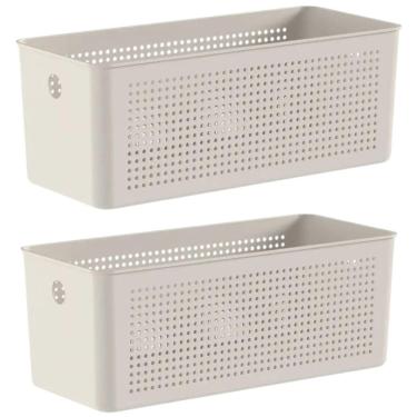 Imagem de Kit 2 Caixas Organizadoras Multiuso 6,6L Flow Cestos Retangulares 33x15cm Bege Ou