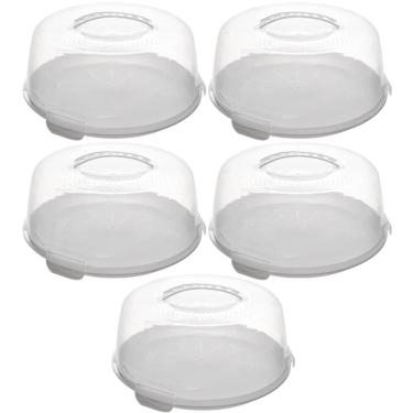 Imagem de 5 Boleiras 28cm Brancas Plásticas com Tampa Alça Prato para Bolo Doces Tortas Lyor