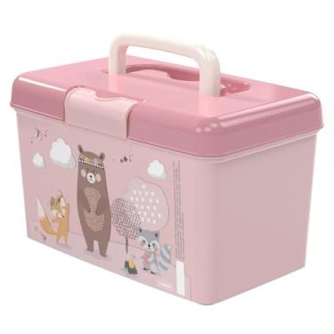 Imagem de Maleta Organizadora Caixa Alça e Trava Multiuso Remédios Animais Rosa 1,7L - Plasútil Baby