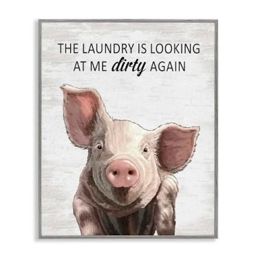 Imagem de Stupell Industries Funny Dirty Laundry Pig Gray Framed Giclee Art, design by Lettered and Lined, 40 x 50 cm