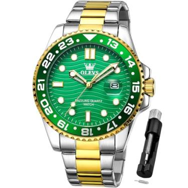Imagem de OLEVS Relógio masculino para negócios, analógico, quartzo, aço inoxidável, à prova d'água, luminoso, para mergulho, luxuoso, casual, masculino, prata, relógio de pulso masculino, Relógios verdes