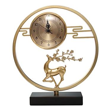 Imagem de Relógio de mesa, relógio de mesa, relógio de mesa, estilo chinês, casa, secretária, sala de estar, escritório, cobre, quatro estilos, relógio de 22 cm (cor: E) (A)