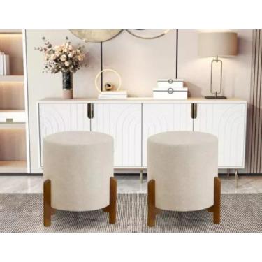 Imagem de kit Puff Thor Redondo Luxo Decorativo Charme com Pés de madeira Linho 