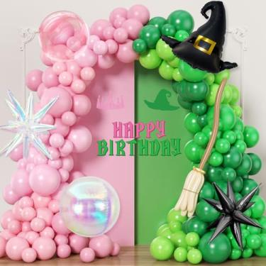 Imagem de JOGAMS 218pcs Pink and Green Balloon Arch Garland Kit with 4D Ball Iridescent Exploding Star Bubble Wizard Hats 260 Balloons for Princess Witch Themed Birthday Baby Shower Party Decorations