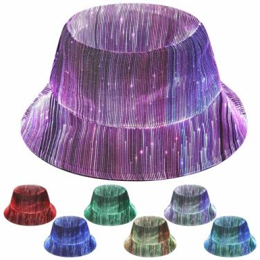 Imagem de Geyoga LED Rave Hat Light up Baseball Hats 7 Colors Glowing in The Dark Party Fiber Optic Cap USB Charging for Men Women(Bucket)