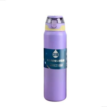 Imagem de Garrafa Térmica 800ml, Aço Inox 316, Tampa com Trava de Segurança, Parede Dupla, Antivazamento, Boca Larga e Alça Portátil para Academia e Viagem (p1506) (Roxo)