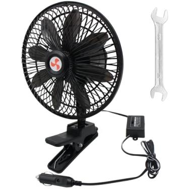 Imagem de YQSIYU Ventiladores de 12 V para veículos, ventilador de clipe de carro caminhão RV de 20 cm com uma chave inglesa, ventiladores de resfriamento de carro portáteis montados no interior do veículo