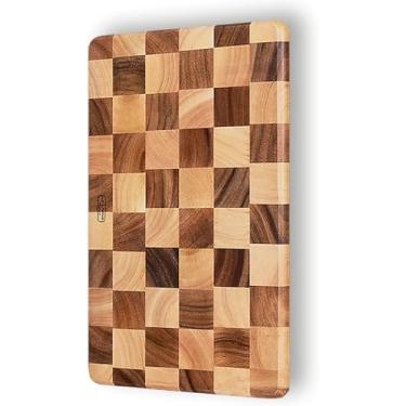 Imagem de Tábua de corte retangular com monograma de madeira de acácia tailandesa com pés, melhor para cortar tábua de servir, estação de preparação, decoração de cozinha, queijo, carne, pão, vegetais e frutas