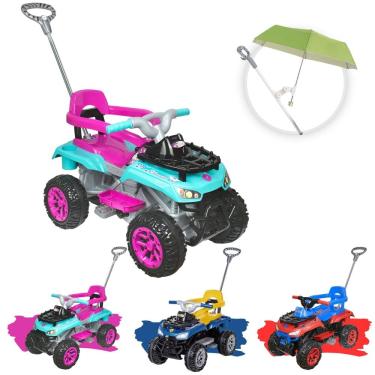 Imagem de Quadriciclo Infantil a pedal com empurrador apoio de pés porta objetos e buzina Cross Up Calesita