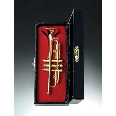 Imagem de Trompete dourado de 6,3 cm com estojo réplica em miniatura de instrumento musical musical