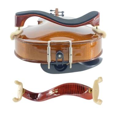 Imagem de Yinfente Descanso de ombro para violino 4/4 tamanho completo 3/4 Maple Wood Tiger Stripe Altura e Parte de Violino Ajustável Dobrável (Marrom Pés Altos)