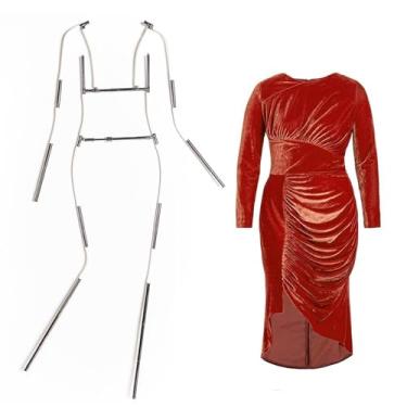 Imagem de Cabides de exibição de roupas em forma de corpo de metal com cintura e braços ajustáveis, suporte para boutique de varejo, torso de manequim feminino para exibição de fotografia em forma de vestido