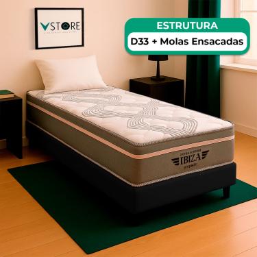 Imagem de Cama Box Solteirão Preto Colchão Ibiza Molas Ensacada Vstore