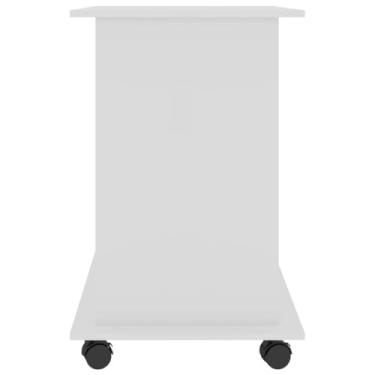 Imagem de Mesa de laptop móvel, elegante mesa de computador com economia de espaço com grande superfície de trabalho, seção de teclado deslizante, prateleira de torre de CPU e rodízios fáceis de montar em