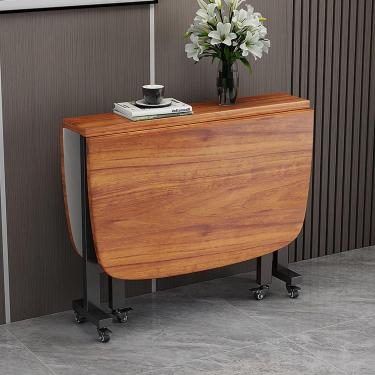 Imagem de Mesa de jantar dobrável de madeira, mesa de jantar extensível com rodas, mesa de borboleta, mesas de folha para pequenos espaços, marrom, 120 * 70 * 75cm