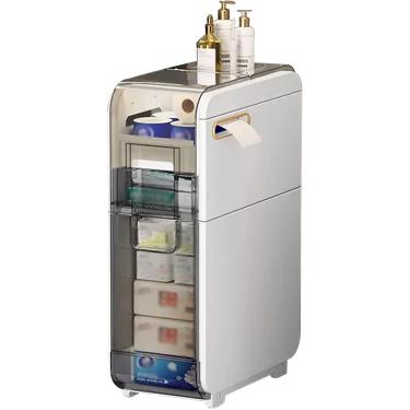 Imagem de UNIDADE DE ARMAZENO VERTICAL DO BAINS CARMETRO DE PODO VERTICA com gavetas e rodízios, plástico organizador de pia de banho estreito, armário de papel higiênico para banheiro magro alto, bra