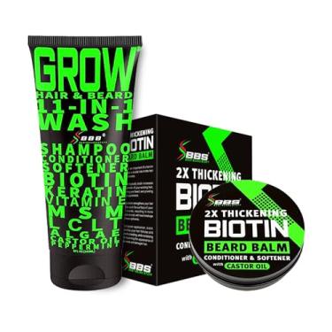 Imagem de BBS BEST BEARD STUFF Kit Para Crescimento Da Barba Com Bálsamo De Biotina Homens E Amaciante + Shampoo Capilar (Condicionador 11 Em 1 Biotina)