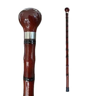 Imagem de THY COLLECTIBLES Bengala De Madeira Com Ponta Borracha Para Homens E Mulheres, Ergonômica Moderna - 35" Cabo Em Formato Bola Bambu (Vermelho Escuro)