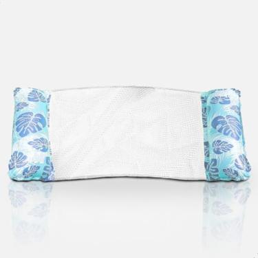 Imagem de Boia Rede Flutuante Inflável para Piscina Design de Folhas Tropicais Cama Flutuador Deitar Reclinavel Encosto de Cabeça Relaxar na Agua Praia Mar Confortavel (Azul Celeste)