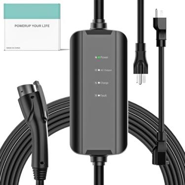 Imagem de Aiskooc Carregador Ev De 16 A Nível 2, Plugues Nema 6-20 E 5-15, Cabo Extensão Móvel 110 V-240 V 25 Pés, Estação Carregamento Residencial/Externo Para Todos Os Carros Elétricos J1772