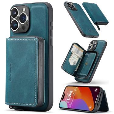 Imagem de Capa tipo carteira com porta-cartão para iPhone 15 Pro, capa magnética de couro 2 em 1 destacável, capa tipo carteira com zíper, capa à prova de choque para iPhone 15 Pro com carregamento sem fio(Blue