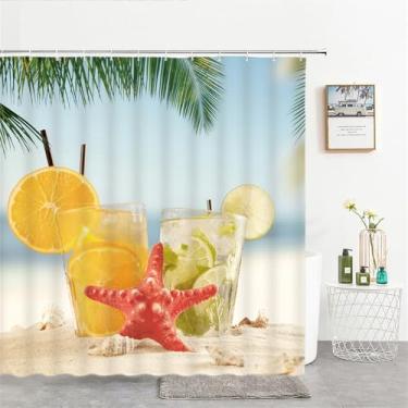 Imagem de Cortinas de chuveiro estampadas com conchas de praia e mar, tela de cortina de banho com estrelas do mar, produtos à prova d'água, decoração de banheiro com ganchos, 3386W,W90xH180cm