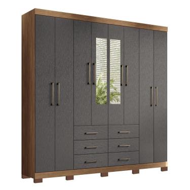 Imagem de Guarda Roupa Casal Liverpool 8.6 8 Portas 6 Gavetas Jatobá-grafite Com Espelho E Pés - Santos Andirá Jatobá-grafite