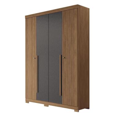 Imagem de Guarda Roupa Solteiro Buriti Ripado 4 Portas Jatobá-grafite Com Pés - Santos Andirá Jatobá-grafite