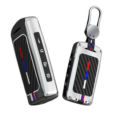 Imagem de HIBEYO Capa de chave de 4 botões adequada para Mazda 3 6 Hatchback Alexa Cx3 Cx4 Cx5 Cx7 Cx8 Cx9 Cx30 Acessórios Liga Fibra de Carbono Textura Smart Remote Auto Key Case-4 Botões Prata