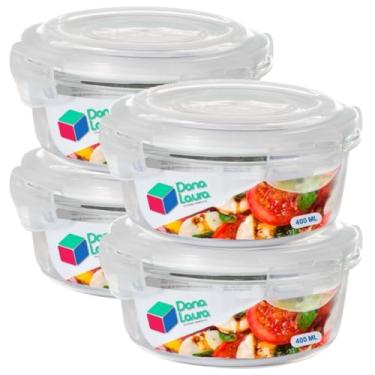 Imagem de Kit 4 Potes de Vidro Hermético 400ML Redondo Cor Sortida Marmitas Dona Laura