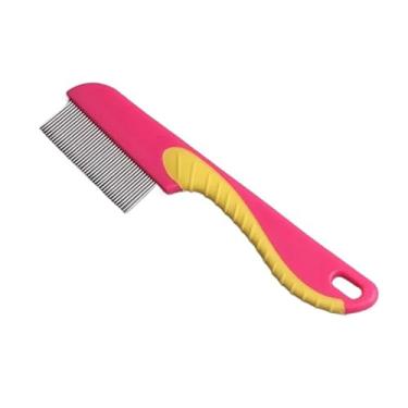 Imagem de Pente para pulgas Remover pulgas e carraças Remover pêlos mortos Cão e gato Animais de estimação (1,Rosa (Dente Curto))