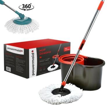 Imagem de Mop Giratório Inox Limpeza Balde Esfregão 360 Spin - Powermaid, Preto 