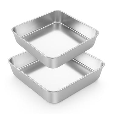 Imagem de LIANYU Forma quadrada de 2,3 cm de diâmetro, formas de bolo de pão de brownie de aço inoxidável, assadeira quadrada para torta de lasanha, pode ir ao forno e à máquina de lavar louça