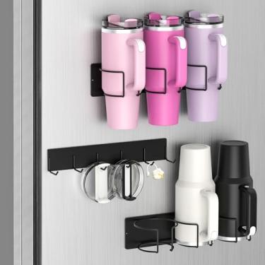 Imagem de Suporte magnético forte Stanley para geladeira, organizador magnético de garrafa de água Sunoyar para Stanley com alça de 30 e 1,134 g, organizador de tampa de copo Stanley com 6 ganchos Economize