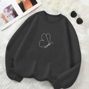 Imagem de Moletom GOLA CARECA Feminino Estamp Borboleta Delicada Fofo Look Fashi