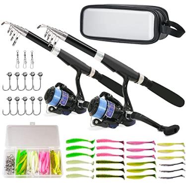 Imagem de WANYOO Conjunto Combinado De Vara De Pesca, Pacote Com 2 Unidades De 1,6 M/5,5 Pés, Conjunto Combinado De Vara Telescópica E Carretel Com Caixa De Equipamento E Bolsa De Transporte, Kit Inicial De Pes