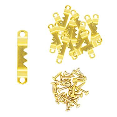 Imagem de Cabides para quadro Sawtooth – Cabides para quadro – Kit de ferramentas para pendurar imagens com parafusos para pintura em tela de madeira da Mandala Crafts, 100 conjuntos pequenos dourados