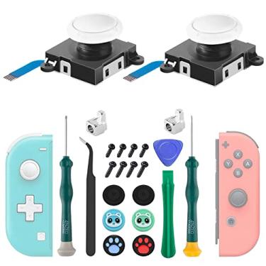 Imagem de LONANDY Joycon Joystick de substituição, 2 pacotes de Joysticks de substituição para Nintendo Switch Lite/Switch OLED/Joycon, kit de ferramentas de reparo Joycon com tampas de polegar e joysticks Switch (branco)