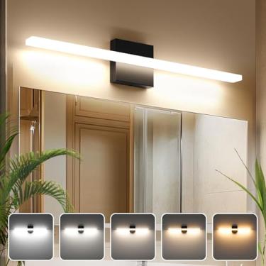 Imagem de Aourow Luminária Led Para Banheiro, 23,6", Arandela De Parede Regulável Com 5 Lâmpadas, 2700K/6500K, Brilhante 2000Lm Espelho, Montagem Padrão Americana, Bar Moderno Preto