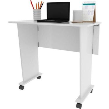 Imagem de Mesa Escrivaninha Dobrável Com Rodízio Branco - TECNOMÓBILI
