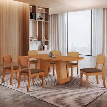 Imagem de Mesa Carolina 180 Tampo MDF Canto Copo 6 Cadeiras Copper Premium Moderna Mobilia
