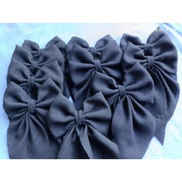 Imagem de Kit 10 Laços Grandes Brancos para Cabelo Presilha Bico de Pato Tecido Leve Confortável (Preto)